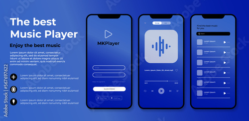 Music player app user interface template vector illustration