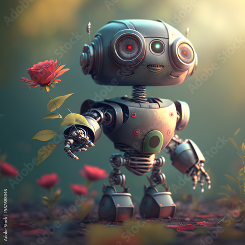 3d render of a robot in action created with Generative AI © Robson