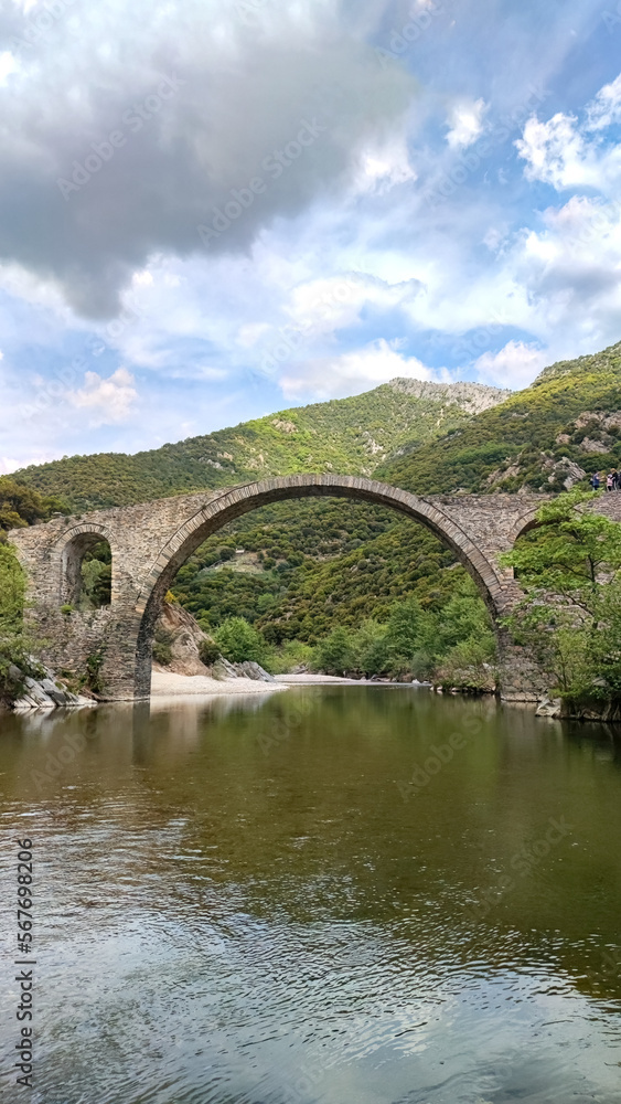 Medieval Byzantine stone bridge over the river Kompsatos Rodopi Greece. Medieval Byzantine stone bridge over the river Kompsatos Rodopi Greece.