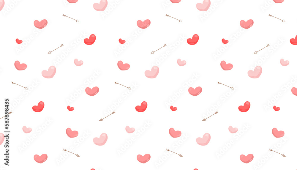 Seamless pattern with hearts and arrows. Vector flat illustration. Happy Valentine's Day.