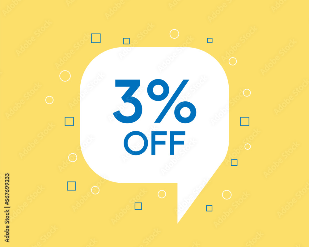 3% off discount balloon. Vector with three percent discount, sales and business concept. White vector on yellow background 3% off discount balloon. Vector with three percent discount, sales and business concept. White vector on yellow background
