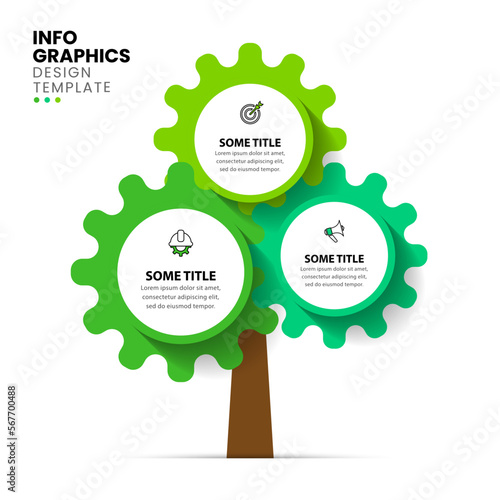 Infographic template. Tree with 3 steps made of gears