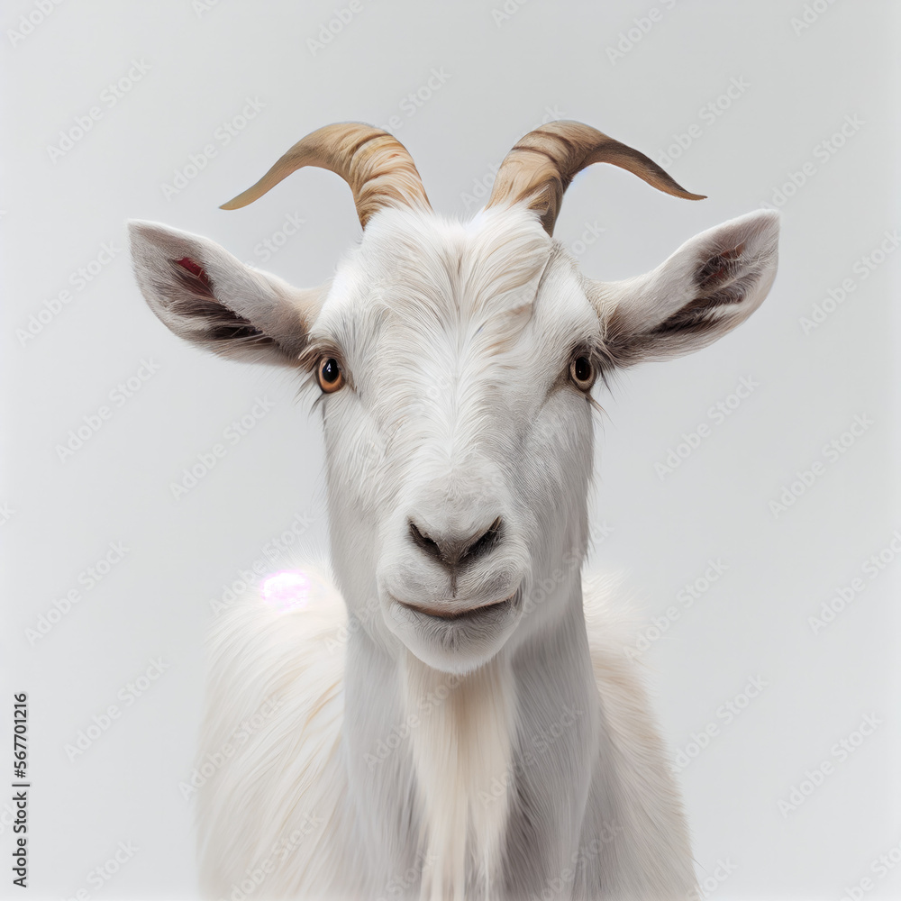 Adult goat portrait isolated on a white background. Generative AI. Adult goat portrait isolated on a white background. Generative AI.