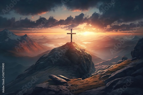 cross on the mountain sunset IA