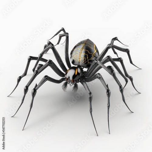 3d black spider isolated on white background. Generative AI.