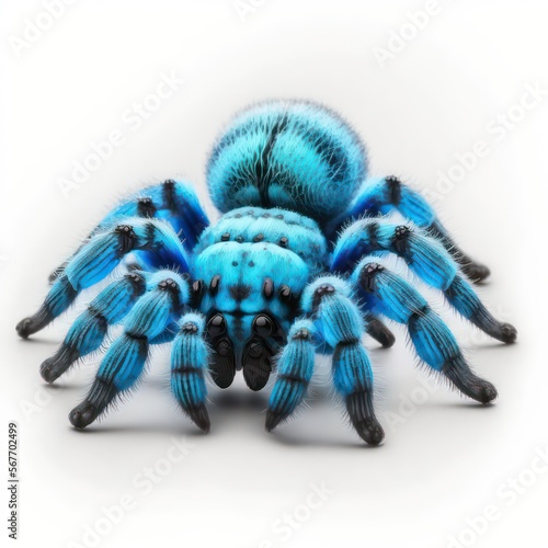 Blue tarantula spider isolated on white background. 3d render illustration. Generative AI.