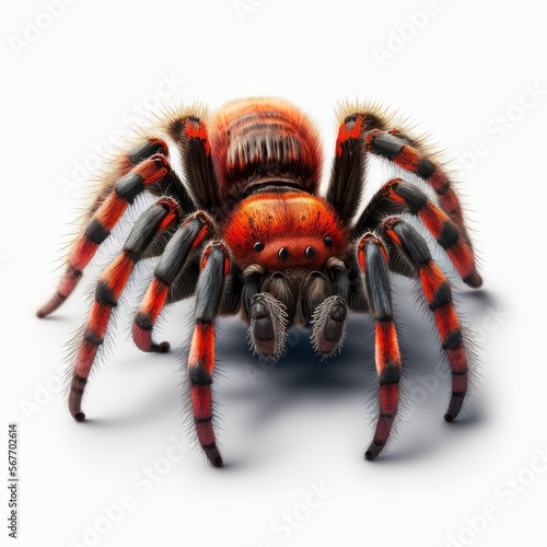 Red orange tarantula spider isolated on white background. 3d render illustration. Generative AI.