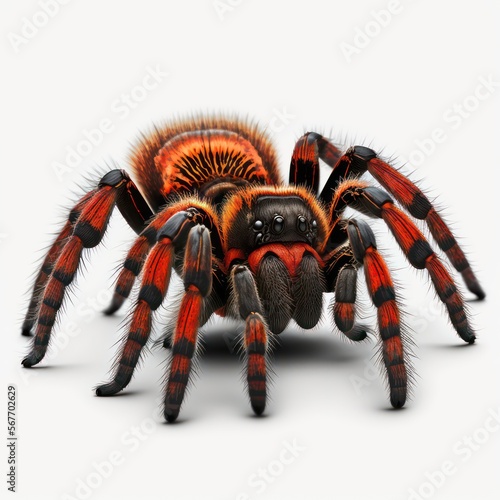 Red orange tarantula spider isolated on white background. 3d render illustration. Generative AI.