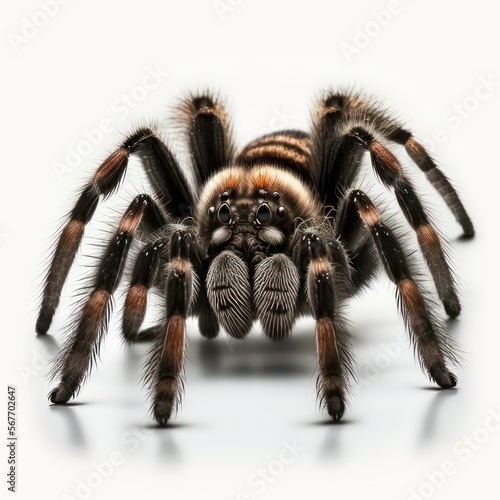 Brown orange tarantula isolated on white background. 3d spider illustration. Generative AI.