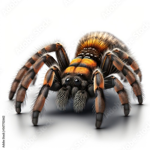 Brown orange tarantula isolated on white background. 3d spider illustration. Generative AI.