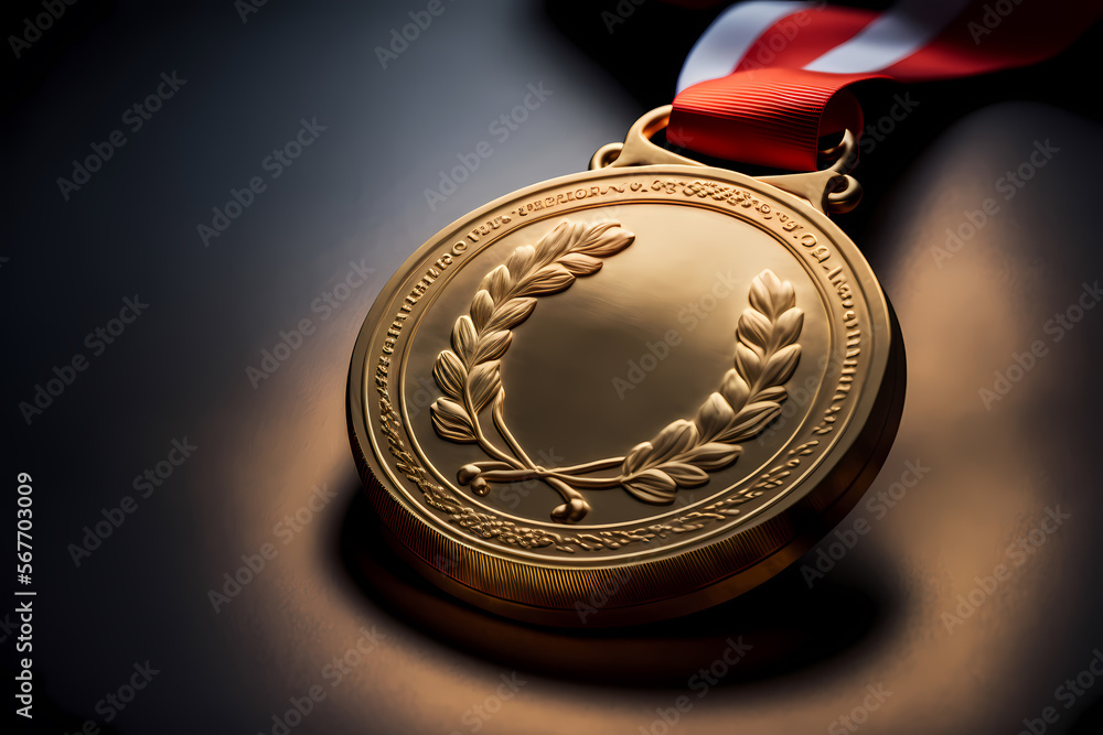 A blank medal hanging from a ribbon, representing the idea of reward
