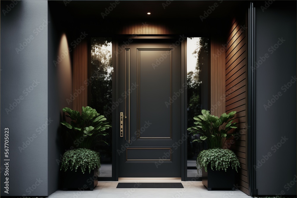 Premium entrance door with side lighting and wall section Stock ...