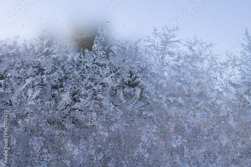 Photography Blurry winter window background.