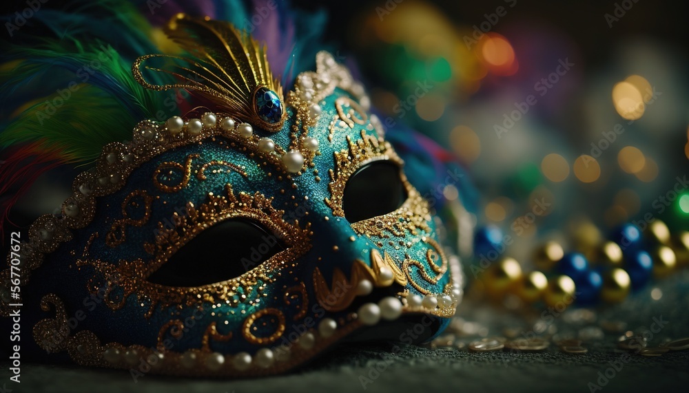 Mardi Gras carnival medieval mask illustration generative ai