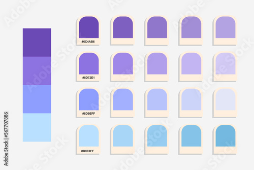 Purple light blue color palette, calm and cold colors catalog, rgb colors, colours palette sample