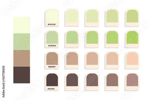 Light green dark brown color palette, pastel colors catalog, colour matching, design and edit idea