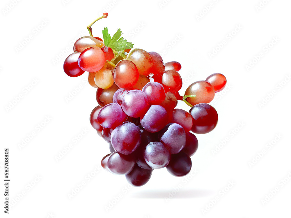 Bunch of purple grapes watercolor paint isolated on white. Generative AI