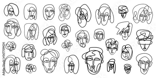 drawing of faces   Continuous line - vector design element set 