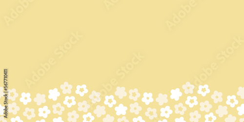 Floral horizontal border, decorated with flowers, in pastel yellow Colors