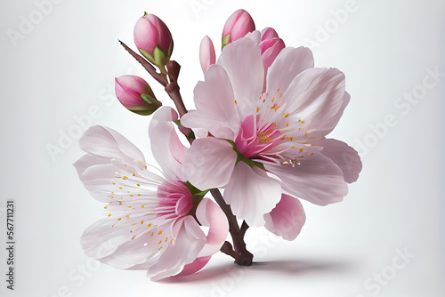 Cherry blossom  in the white background beautiful flower. Generative Ai