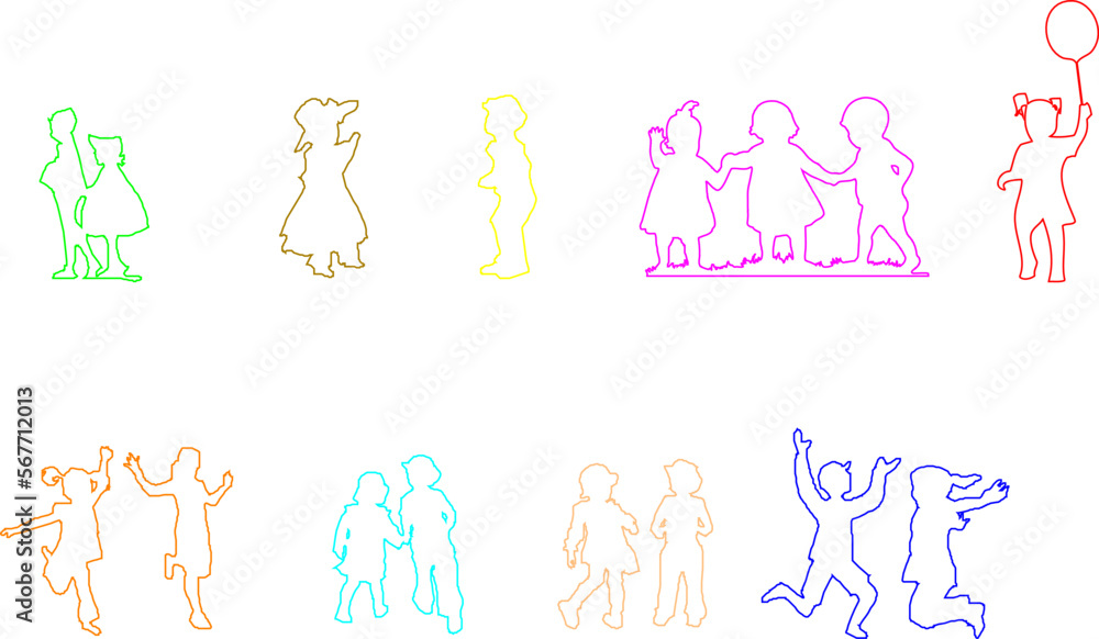 Vector sketch illustration of a colorful little boy's silhouette playing