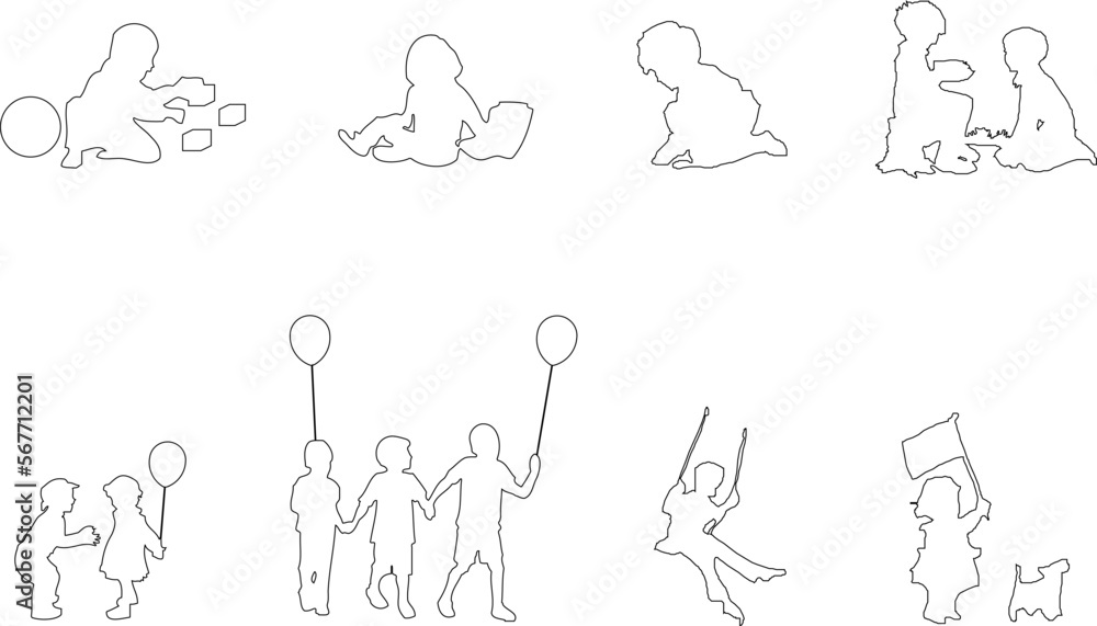Obraz premium Vector sketch of a silhouette of a little boy playing