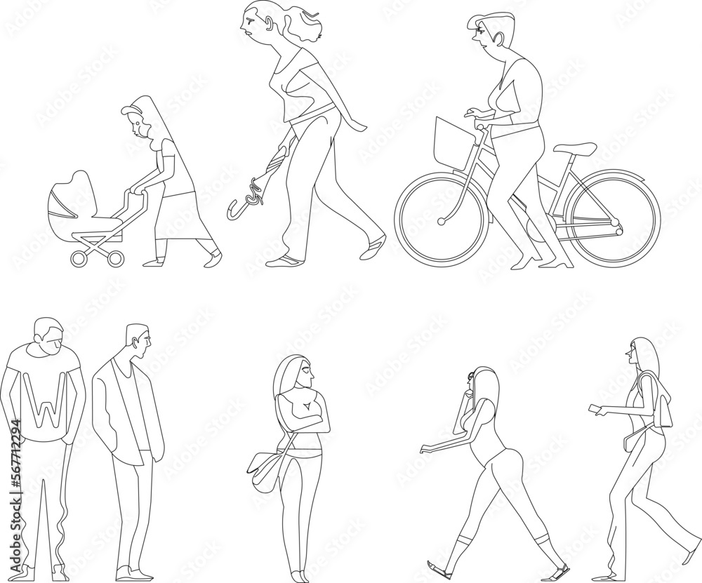 Vector sketch of cute caricature illustration of people on the move