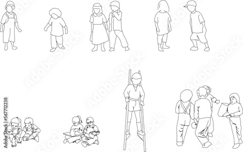 Vector sketch of a silhouette of a little boy playing