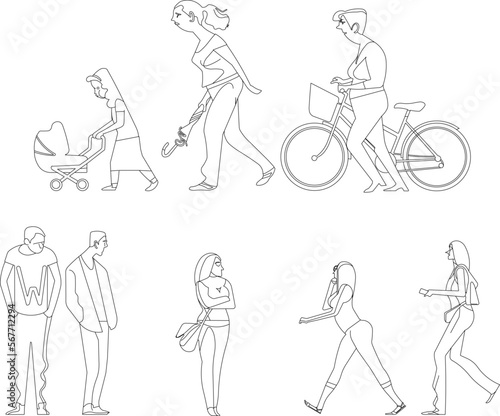 Vector sketch of cute caricature illustration of people on the move