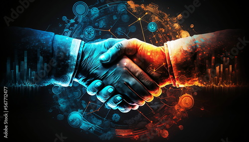 Businessman handshake for teamwork of business merger and acquisition. Successful negotiation, hand shake, two businessman shake hand with partner to celebration partnership. photo