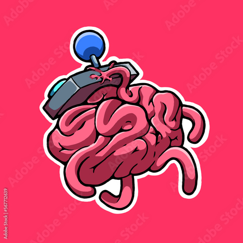 vector illustration with a brain being controlled by a game controller. this image is great for stickers.