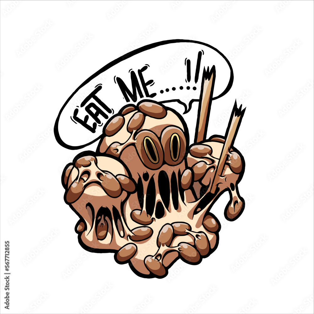 Vecteur Stock vector illustration showing a natto monster opening its ...