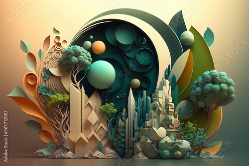 Sustainable Growth Cityscape Green Planet Nature Life Illustration AI Generated Artwork