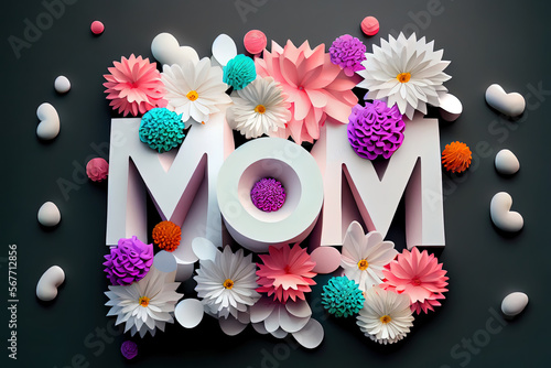 Happy mother's day purple card with flower and mesage love you mom. Generative Ai photo