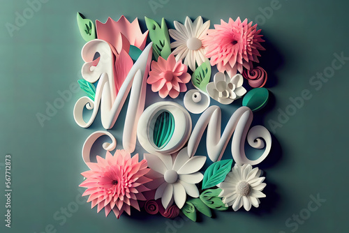Happy mother's day purple card with flower and mesage love you mom. Generative Ai photo