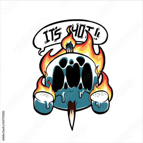 vector illustration depicting a hot marshmallow monster. This image is great for a sticker or t-shirt design.