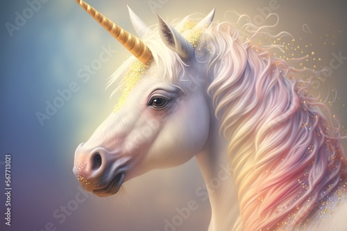 cute rainbow baby pegasus unicorn ,with a flower crown and Rainbow colors Hair, kids' pastel color fantasy magic ,Generative ai 