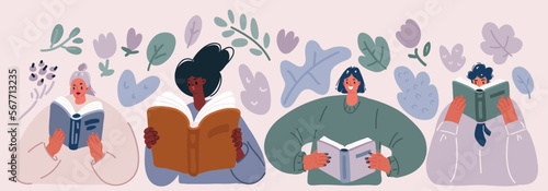 Vector illustration of Diverse People Reading Books Study Concept