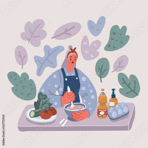 Vector illustration of woman chef wearing Apron and cooking