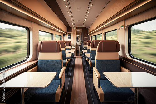 Empty bullet train interior: an inside look of high-speed travel, Generative AI