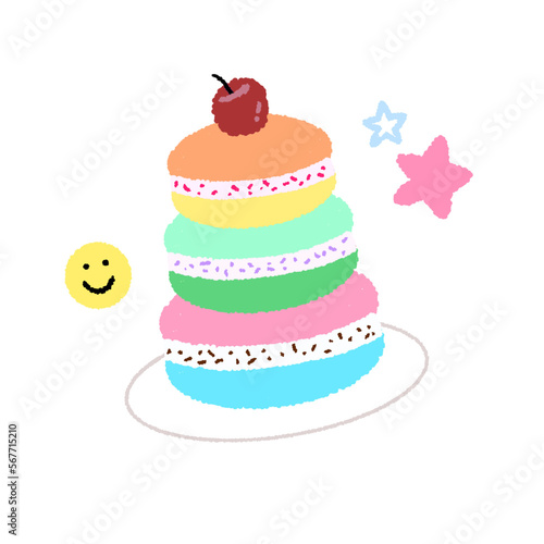 Rainbow macaron and smile icon so cute
