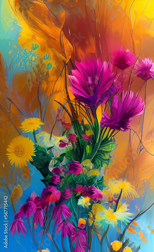 background with flowers, generative ai, sketch style illustration, these depiction is fictitious and generated © Tiziano Cremonini