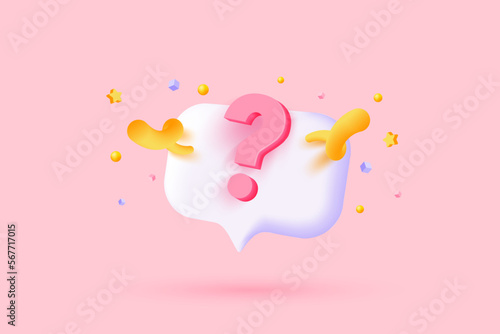 3d question mark icon sign or ask FAQ and QA answer solution information. Have a question, question answer sign or problem with cartoon 3d style concept. 3d Vector illustration
