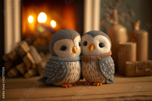 A cute bird couple celebrating valentine's day with a cozy background  photo