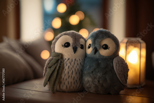 A cute bird couple celebrating valentine's day with a cozy background  photo