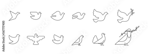 Set geometric line doves and pigeons vector illustration