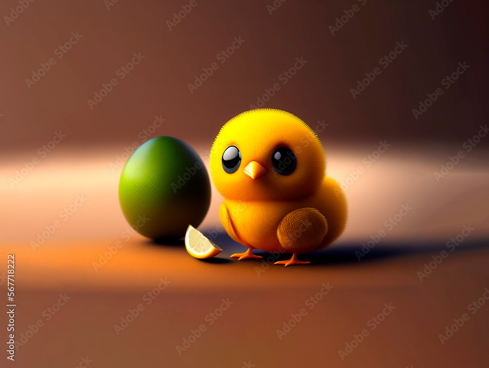 ellow cool chick; cute baby chicken illustration on background. Easter chick illustration. Generative AI ellow cool chick; cute baby chicken illustration on background. Easter chick illustration. Generative AI