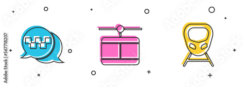 Set Taxi call telephone service, Cable car and High-speed train icon. Vector