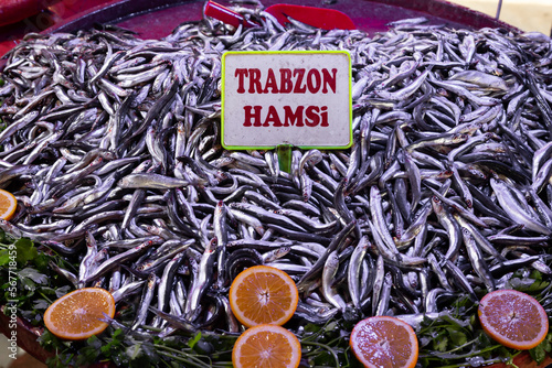 Fresh fish on the market stall photo