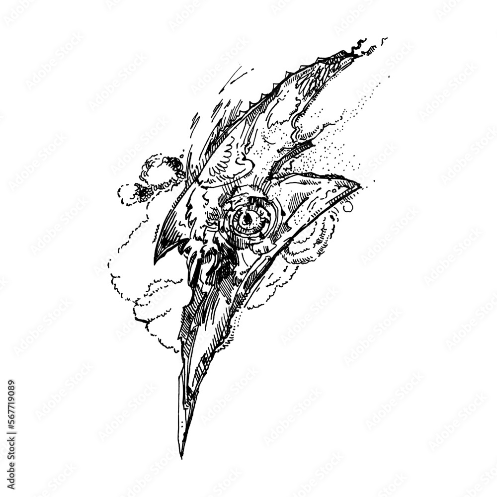 Obraz premium Hand drawn ink graphic tattoo art with thunderstorm bolt lightning. Beautiful line work and dot work, manual no AI art.